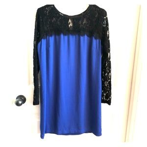 Society New York Blue Shift Dress with Black Lace